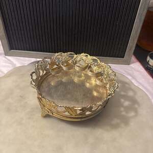 Vintage MCM Round Gold Lipstick Mirrored Vanity Tray